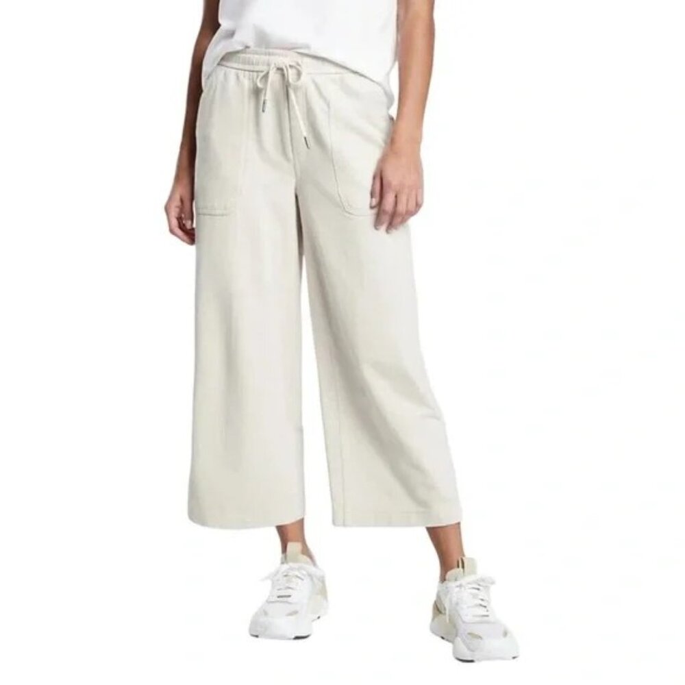 Athleta Pants Womens 4P Cream Farallon Heathered Wide Leg‎ Crop Casual Travel